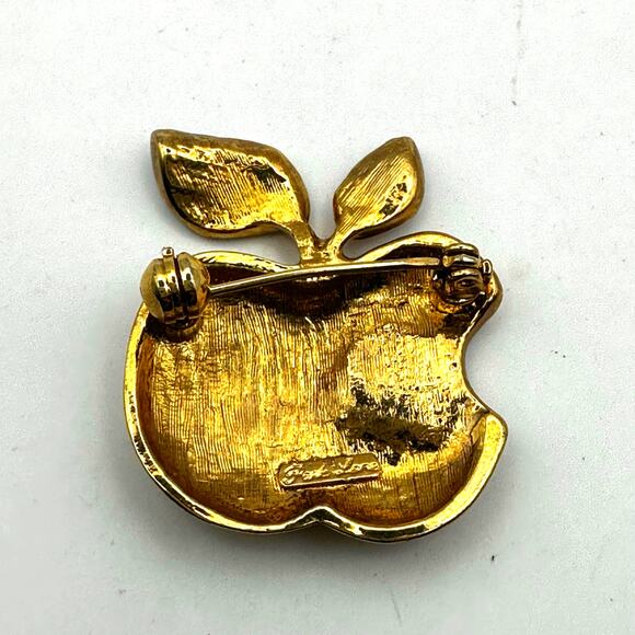 Park Lane Brooch Pin Golden Apple Bite out of Gold tone Silver Retro Vintage - Picture 3 of 7